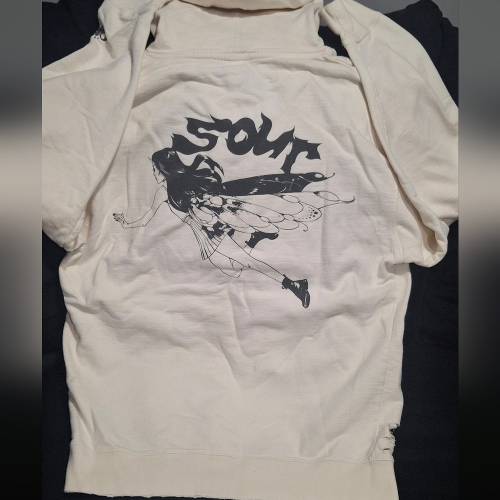 Cream Graphic Hoodie with Black Design - Picture 1 of 5